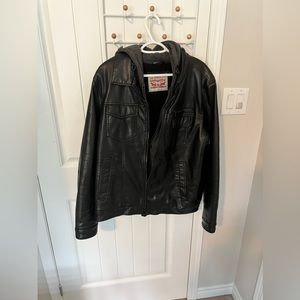 Levi's Men’s Faux Leather Trucker Hoody Sherpa | Size: Large | Colour: Black